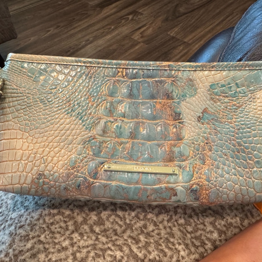 Brahmin Turquoise and Beige Embossed Clutch